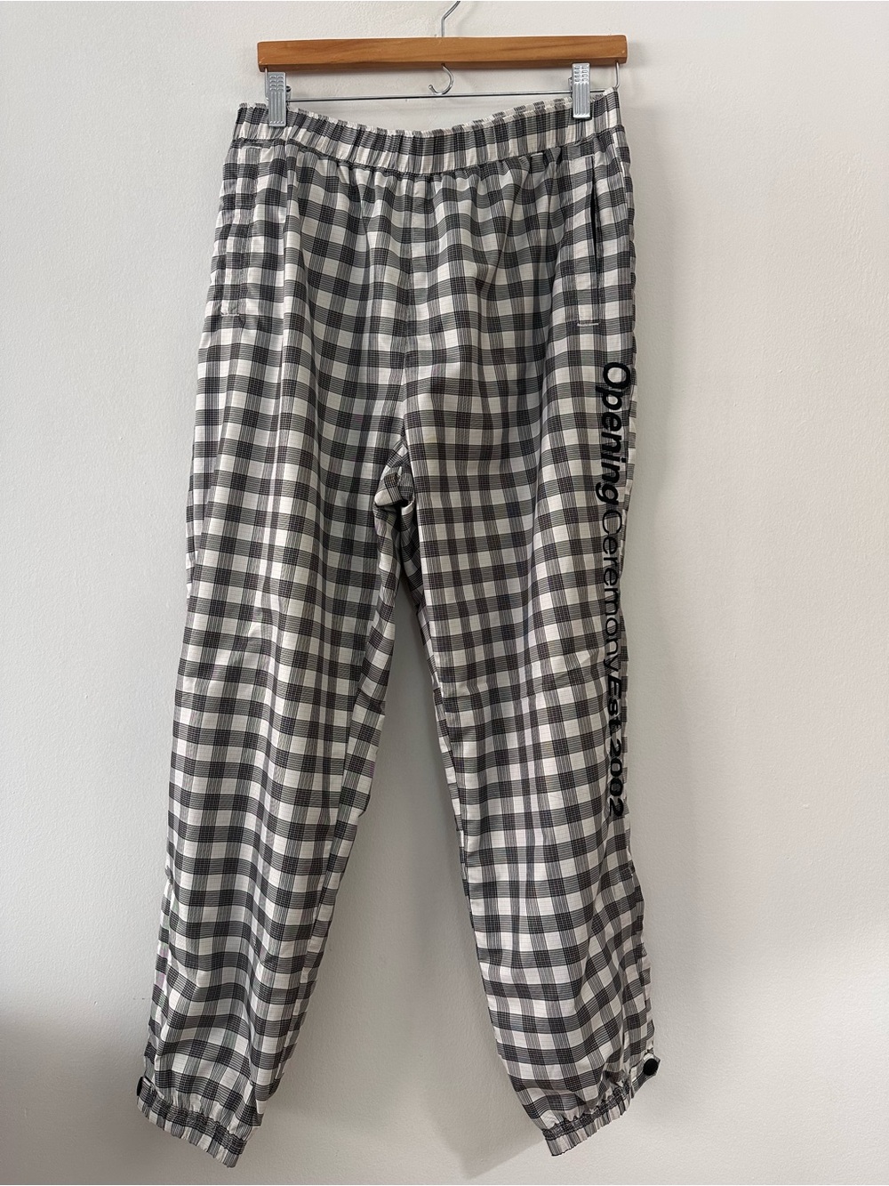 Opening ceremony Grey/white check nylon track pants size large
